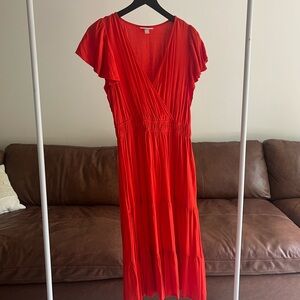 Knox Rose Red Pleated Wrap Midi Dress